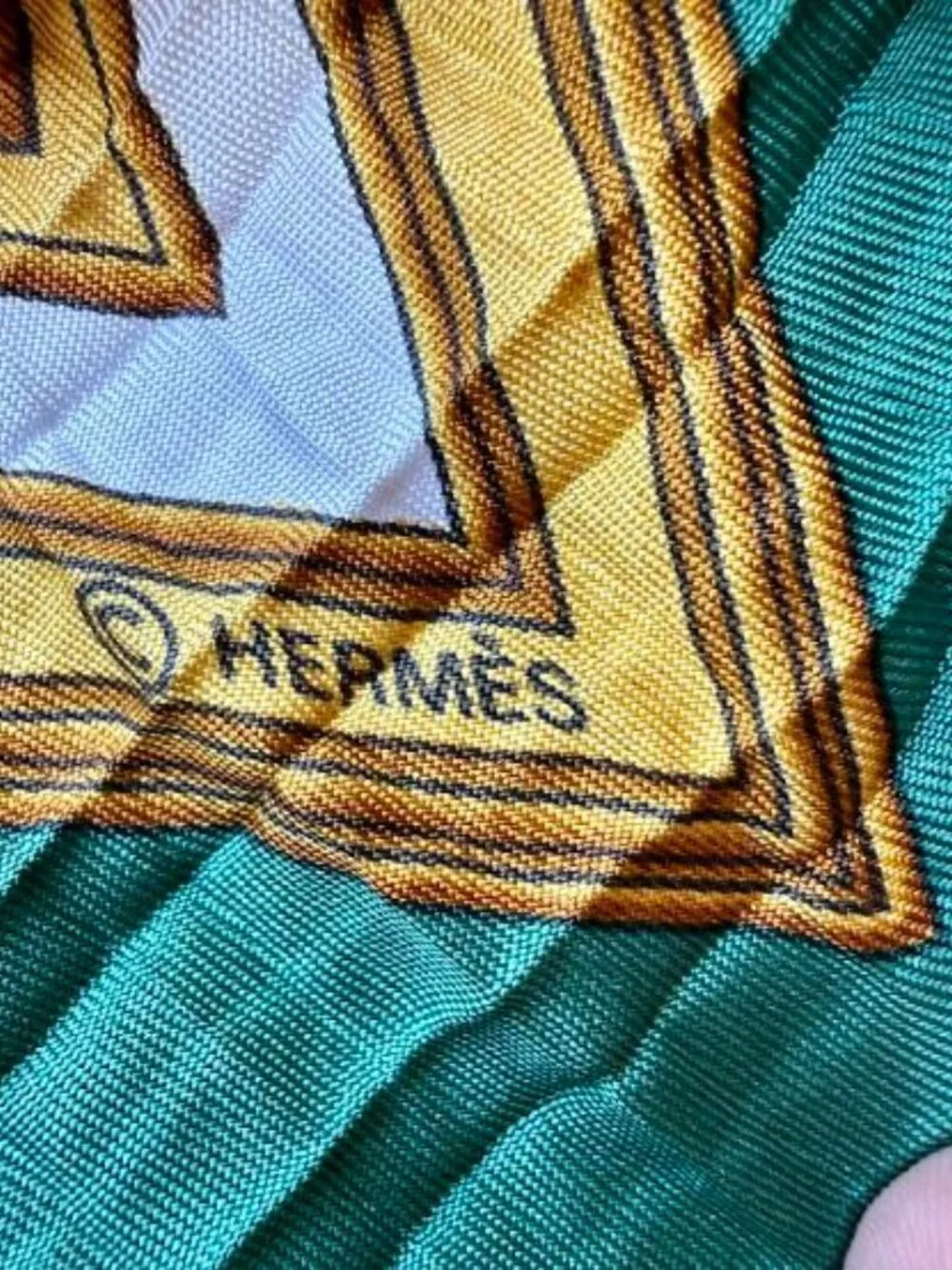 Hermes Green Les Tuileries Joachim Metz Mosaic Pleats Silk Scarf